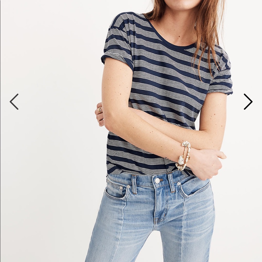 Navy blue and white striped Madewell tshirt
